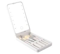 Giwnhvx Miroir Pliable Portable avec 5 Pinceaux, Boîte de Rangement LED Touch, Boîte de Rangement Portable à Une Face, Miroir de Maquillage Blanc