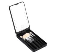 Giwnhvx Miroir Pliant Portable avec 5 Pinceaux, Boîte de Rangement LED Touch, Boîte de Rangement Portable à Un, Miroir de Maquillage Noir