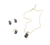 Giwnhvx Mode FÉMinine RÉTro 3 Pcs/Ensemble MariÉE Mariage Cristal De Luxe Collier/Boucles D'oreilles/Anneau Pour Les Femmes Goutte D'eau Ensemble De Or + Bleu