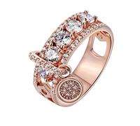 Giwnhvx New Plaqué Disc Ring Magnifique Rond Blanc Strass Bague De Fiançailles De Mariage De la Mode des Femmes À la Main Rose ou 8