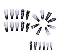 Giwnhvx Noir Dégradé Applique Diamant Faux Ongles Long Coffin Nail Tips Presse Amovible sur les Ongles Glitter Diamond Nails Nail Art