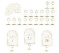 Giwnhvx Numéro de table de mariage 1-20 avec 20 porte-documents de table, marque-place avec marque-place