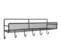 Giwnhvx Panier de rangement en métal adhésif pour montage d'un mur avec 6 crochets pour clés, cintre et boîte d'entrée, cuisine, salle de bains (1 pc)