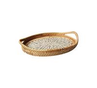 Giwnhvx Panier en rotin tissé une main de conservation des fruits petit déjeuner plateau de service boissons Snack Plats à café Assiette à Pain Home Organizer, A