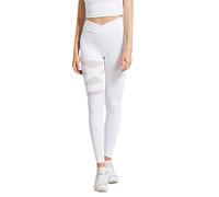 Giwnhvx Pantalon de yoga taille haute avec coutures en maille pour femme - Legging de course à pied, sport, fitness - Blanc - Taille S