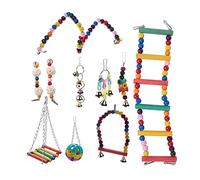 Giwnhvx Paquet de 10 de Cage à Oiseaux pour Perroquets Fiables et à Croquer - BalançOire Suspendue à Mâcher à Mâcher, Perles en Bois, Boule Cloche
