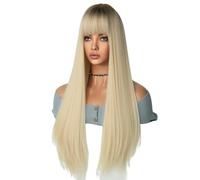 Giwnhvx Perruque de Cosplay Teintée en Blond Blanc de 69 cm en Europe et en Amérique, Cheveux Longs et Raides, Dégradé de Couleur, Couvre-Tête, Facile à Installer, Facile à Utiliser