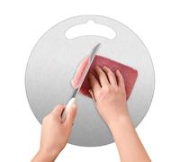 Giwnhvx Planche à découper en acier inoxydable pour cuisine - Planche à rouler double face ronde pour décongeler le steak - Planche en métal + poignée de 30 cm