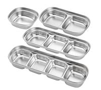 Giwnhvx Plat à sauce en acier inoxydable, assiettes divisées, bol à sauce divisé, 1/2/3/4 compartiments pour sauce, vinaigre, plats faciles à utiliser