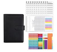 Giwnhvx Poches pour classeur en cuir PU A6 avec couverture pour classeur budgétaire avec feuille budgétaire pour remplissage d'argent et planificateur de budget noir