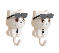 Giwnhvx Porte-clés en forme de chat mignon, porte-clés en forme de chat, crochet pour manteau chaton, crochet mural mignon avec lunettes de soleil pour chat, crochet mural blanc