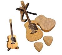 Giwnhvx Porte-médiators pour guitare en bois en forme de guitare, boîte à médiators en bois avec support, pour guitare vintage pour la sélection