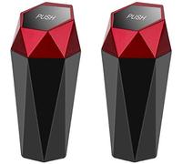 Giwnhvx Poubelle de voiture, poubelle avec couvercle, design un diamant, poubelle de voiture, une preuve de fuite, mini poubelle, 2 pièces rouge