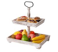 Giwnhvx Présentoir à dessert, plateau à gâteau double couche, plateau de décoration de dessert, présentoir de présentation, blanc vieilli