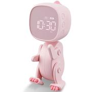 Giwnhvx Réveil numérique pour enfants, trois réveils, réveil avec dinosaure de forme variable, Snooze, minuterie avec lumière de nuit rose