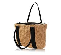 Giwnhvx Sac a Main des Femmes Coton Polyester + Corde de Papier pour Vacances, Plage, Loisirs Grande capacite Fourre-Tout Sac Couleur Marron Clair