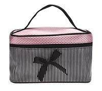 Giwnhvx Sac cosmetiques a rayures monocouche Sac cosmetique monocouche avec un noeud papillon pour les femmes (Noir)