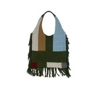 Giwnhvx Sac fourre-tout en tricot au crochet pour femme - Style vintage - Patchwork - Pompon - Design tendance - Sac à main D