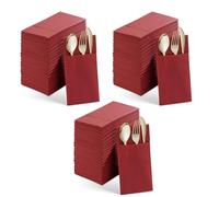 Giwnhvx Serviettes de salle à manger jetables de 150 pièces avec poche pour incorporée, serviettes en papier prépliées en tissu pour fêtes de mariage rouges