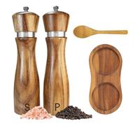 Giwnhvx Set Moulin à sel et en bois, broyeur manuel, grossolanité réglable, avec plateau moulin à sel et cuillère