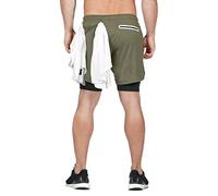 Giwnhvx Short de course décontracté 2 en 1 pour homme, séchage rapide, pantalon de sport, gym, bodybuilding, poche intégrée, vert, taille XXL
