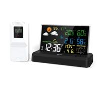 Giwnhvx Station Météo Numérique avec Écran Couleur VA, Radio-Réveil, Prévisions Météorologiques, Horloge et Hygrothermomètre pour, Prise EU.