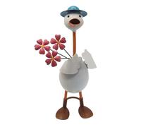Giwnhvx Statue de Canard de Jardin, Figurines Artisanales en Fer, Décoration Artistique Debout avec Vase à Fleurs à Planter, Résistante Aux Intempéries pour Villa Extérieure C