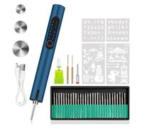 Giwnhvx Stylo de gravure avec lumière LED, stylo de gravure électrique avec 37 bits, rechargeable par USB, machine sans fil, pour bijoux, bleu
