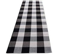 Giwnhvx Tapis de couloir à carreaux (61 x 180 cm), tapis de couloir tissé à la main, tapis d'extérieur à carreaux noirs et blancs