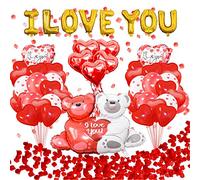 Giwnhvx Ti Ballons avec Paire Kit de Ballons Coeur avec Ballon Teddy avec Pétales de Rose Kit de Décorations pour Fête de Mariage de San-