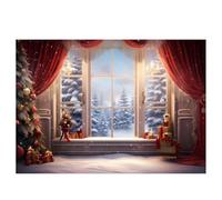 Giwnhvx Toile de fond de Noël 210 x 150 cm, fenêtre de Noël, pour enfants, studio photo, toile de fond, E facile à utiliser