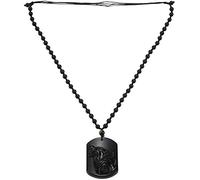 Giwnhvx Travail Manuel Naturel Sculpté Pendentif TêTe de Loup Obsidienne Noire avec Collier de Perles