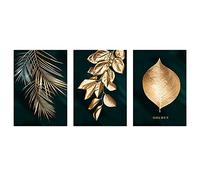 Giwnhvx Triptyque Nordique Plante Murale Restaurant EntréE Salon Doré Feuille Abstraite Peinture sur Toile Peinture DéCorative