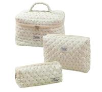 Giwnhvx Trousse de Maquillage de Grande Capacité 3 Pièces Trousse de Maquillage Matelassée en Coton Trousse de Toilette Florale Esthétique pour Femme I