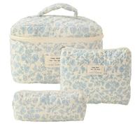 Giwnhvx Trousse de Maquillage de Grande Capacité 3 Pièces Trousse de Maquillage Matelassée en Coton Trousse de Toilette Florale Esthétique pour Femme G