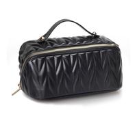 Giwnhvx Trousse de Maquillage de Voyage en Cuir, Trousse de Toilette de Grande Capacité, Organisateur pour Femme avec Poche Intérieure Étanche, Installation Facile, Noir