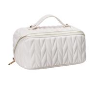 Giwnhvx Trousse de Maquillage de Voyage en Cuir, Trousse de Toilette de Grande Capacité, Organisateur pour Femme avec Poche Intérieure Étanche, Facile à Installer, Facile à Utiliser, Blanc