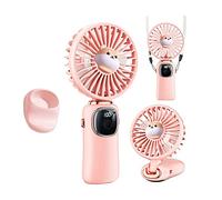 Giwnhvx Ventilateur portable de 4000 mAh avec écran LED, ventilateur de bureau pliable avec base, ventilateur de bureau 5 vitesses pour femme (rose)
