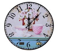 Giwnhvx Vintage Style Antique 34Cm Horloge Murale Maison Chambre Cuisine Rétro Quartz (Motif: Tasses De Fleurs)