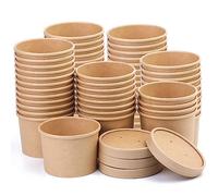 Giwrmu Lot de 75 gobelets à soupe jetables en papier kraft de 355 ml avec couvercles, récipients à soupe en papier à emporter, gobelets à crème glacée pour dessert, yaourt, crème glacée