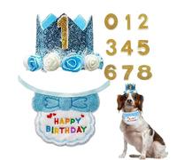 Giwuence Décorations d'anniversaire pour Chien | Foulard-Chapeau décoratif Ajustable avec numéro,Décorations d'anniversaire pour Chiot,pour Photos d'adoption Chat, Petits Animaux, décoration