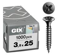 Spax Tête trompette GIX-D 3,9 x 25 H2 Pointe de forage phosphaté Quantité 1000