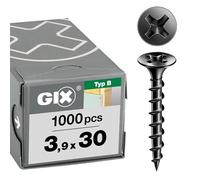 Spax International GIX B – filetage grossier, cruciforme H, pointe d'aiguille, phosphaté noir