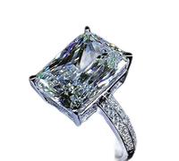 Gixaxak Bague de fiançailles en argent plaqué or blanc avec grand zircon cubique taille émeraude 6 carats 3A taille coussin, US Code 8, Plaqué or, argent, blanc, zircone