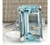 Gixaxak Bague de fiançailles vintage tendance pour femme en argent 925 aigue-marine - Bijoux de mariage - Oxyde de zirconium - Pierre de naissance - Halo Solitaire, 7, Pierre précieuse, argent