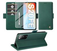 Giyer Coque pour Samsung Galaxy S20 FE avec verre trempé, Premium PU Portefeuille fente pour carte RFID antivol fonction support Flip Case antichoc pour Samsung S20 FE 4G/5G coque (vert)