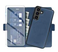 Giyer Étui de protection à rabat pour Samsung Galaxy S26, avec film de protection d'écran, 2 en 1, amovible, en cuir synthétique, fonction support, compartiment pour cartes, magnétique, bleu