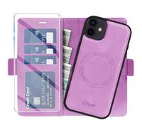 Giyer Étui de protection pour iPhone 11, avec film de protection, 2 en 1, amovible, en cuir synthétique, fonction support, compartiment pour cartes, magnétique, violet
