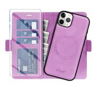 Giyer Étui de protection pour iPhone 11 Pro Max, avec film de protection, 2 en 1, amovible, en cuir synthétique, fonction support, compartiment pour cartes, magnétique, violet