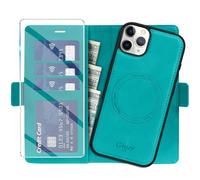 Giyer Étui de protection pour iPhone 11 Pro Max, avec film de protection, 2 en 1, amovible, en cuir synthétique, fonction support, compartiment pour cartes, magnétique, cyan